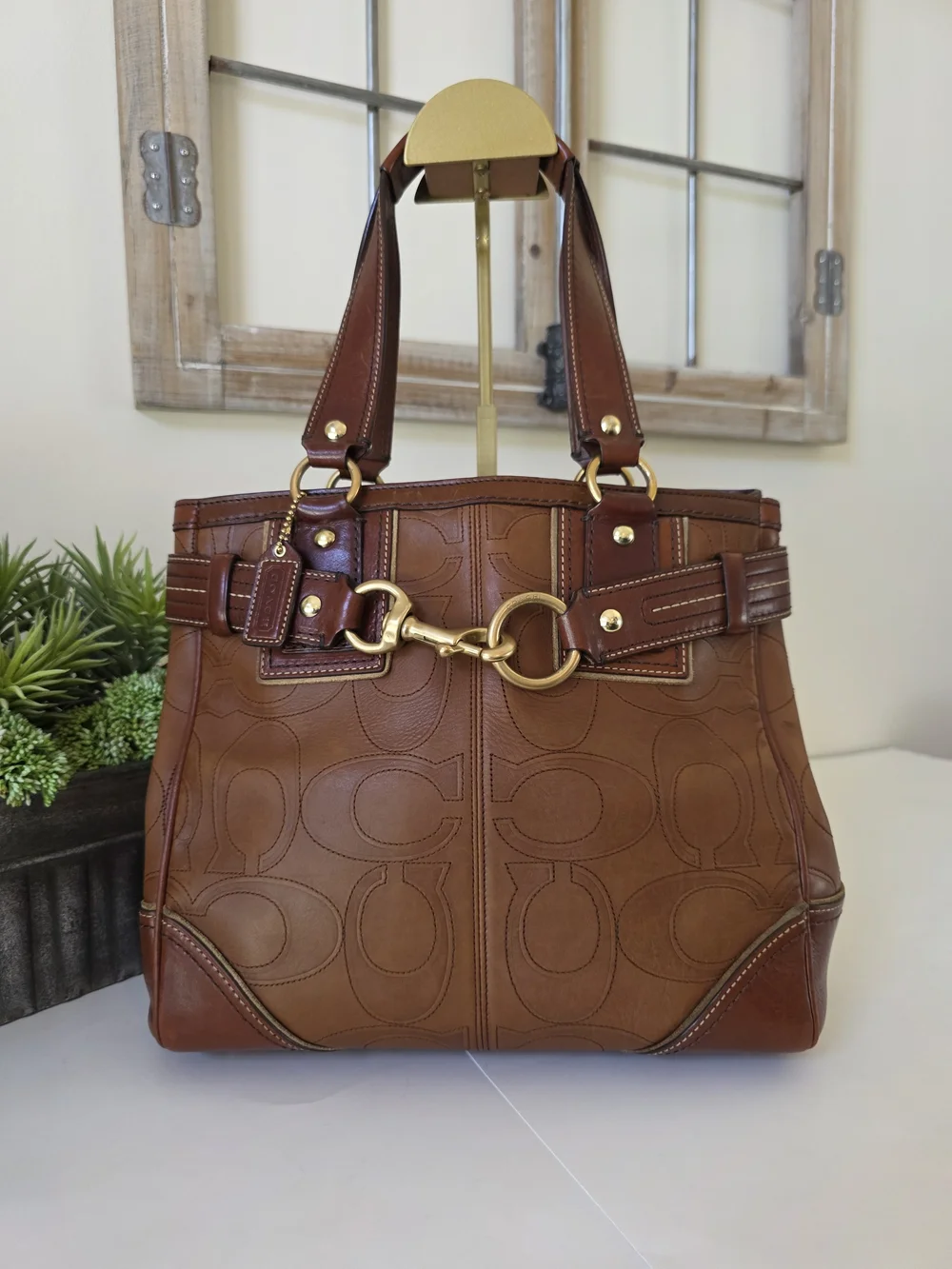 Vintage Hamptons Legacy Horsebit Tote & Wallet Set Cognac Embossed Leather Y2K - Picture 2 of 16
